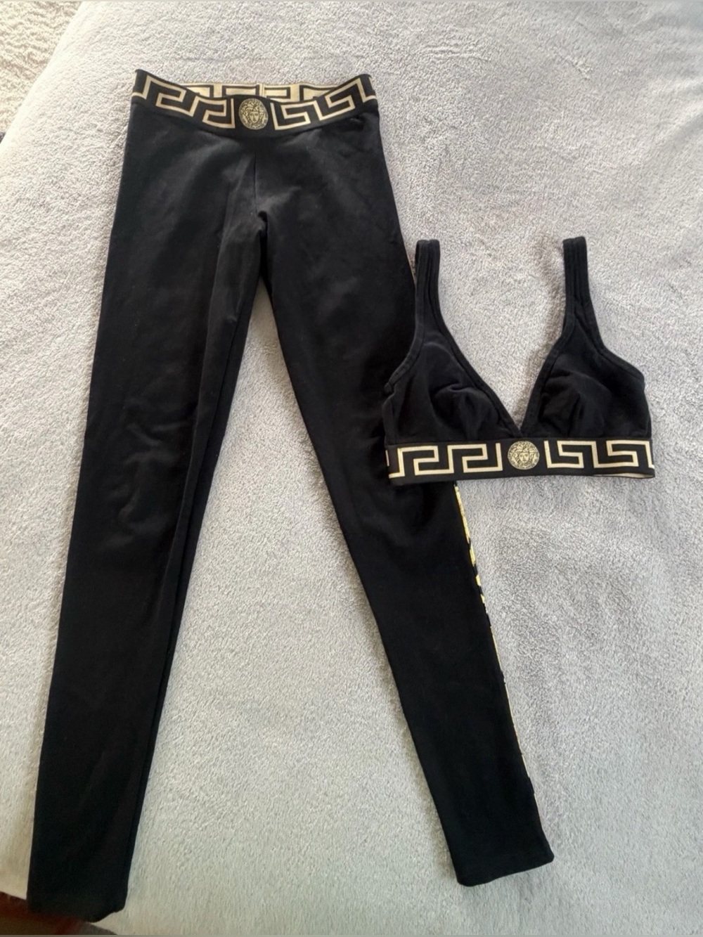 Versace Women’s Logo Black Logo Greca Border Leggings and Top Set Size 1 Small